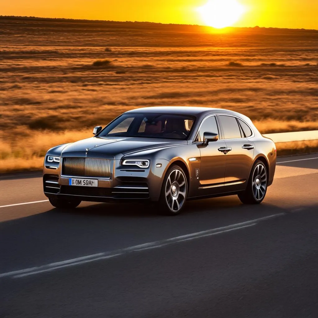 Voiture sur la route au coucher du soleil