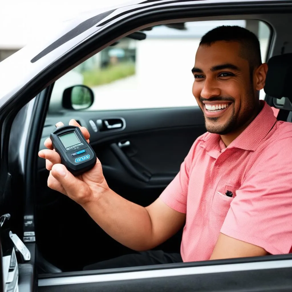 Car Owner Using OBD2 Scanner