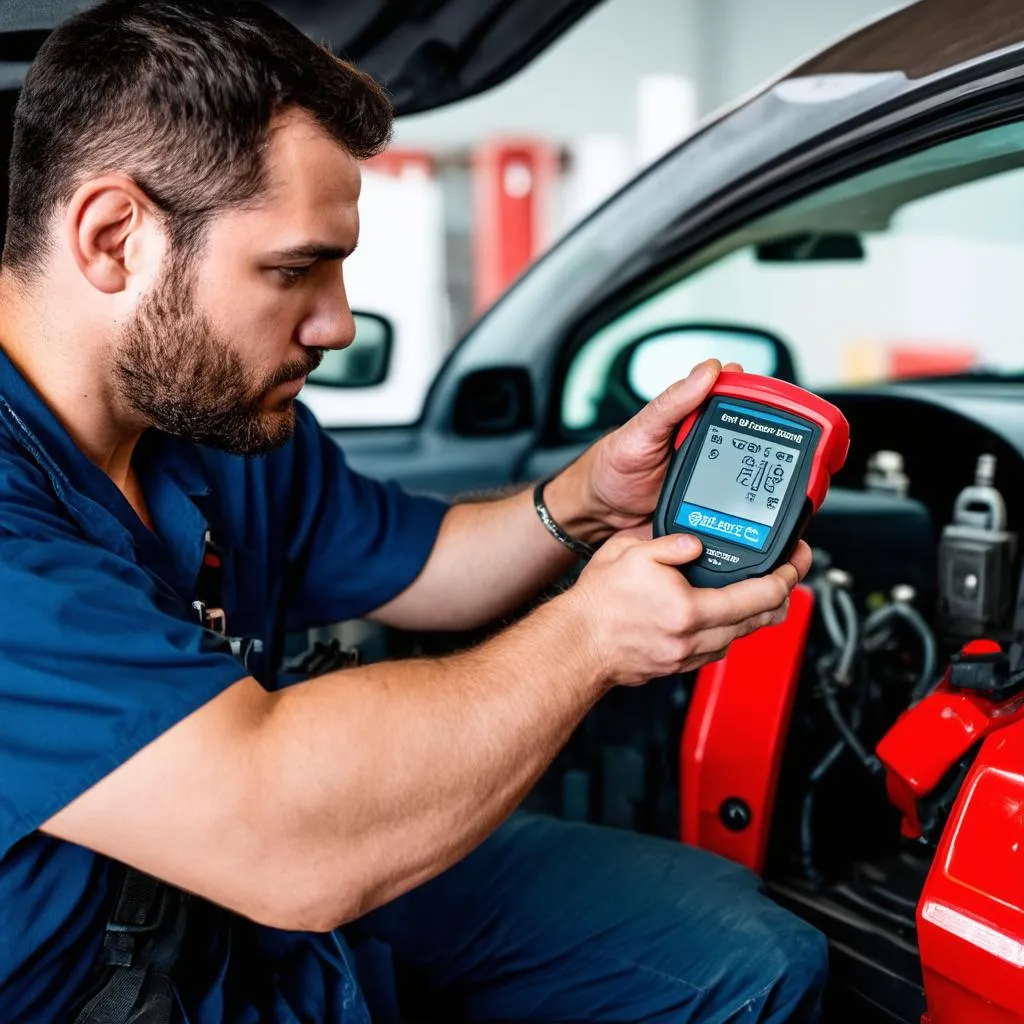 Car mechanic repairing a car