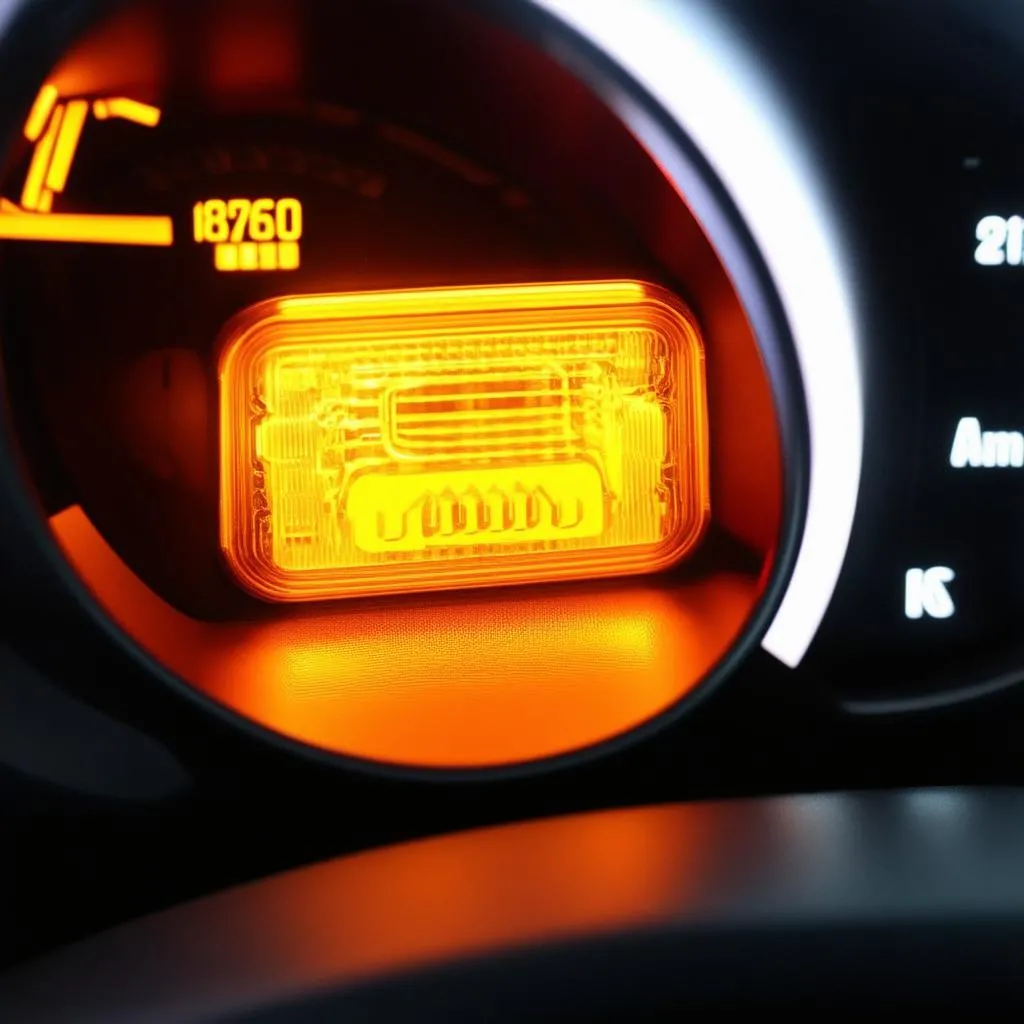 car dashboard with a warning light