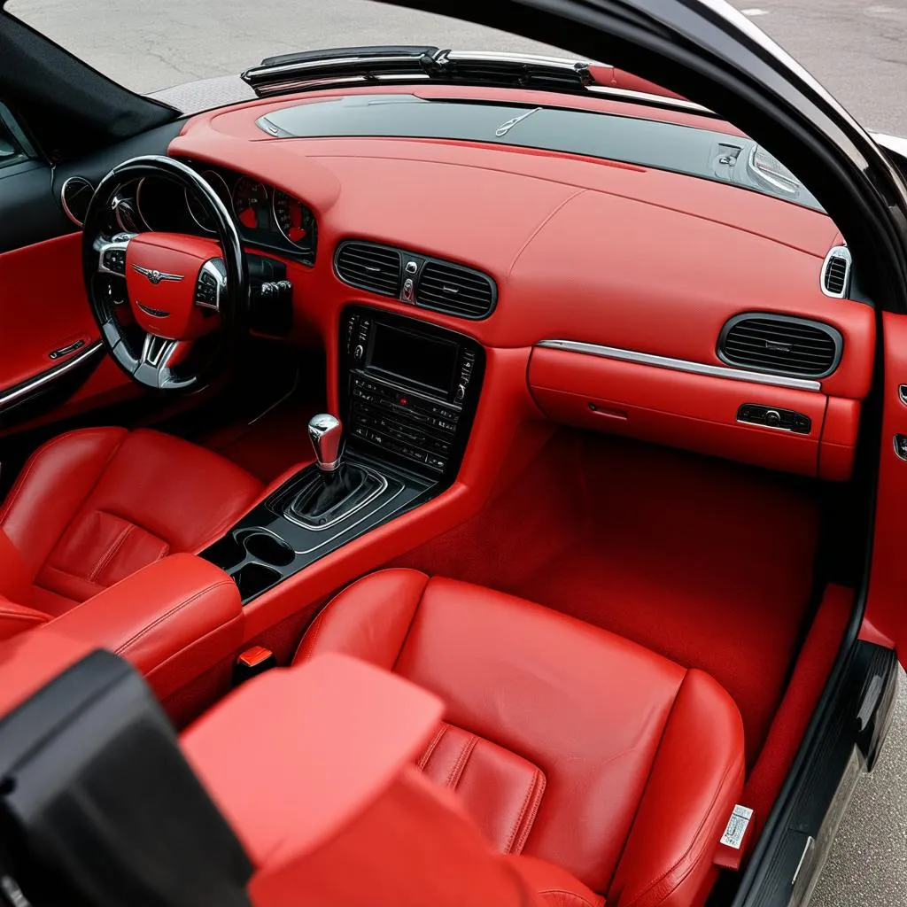 Intérieur en cuir rouge d'une Chrysler Crossfire