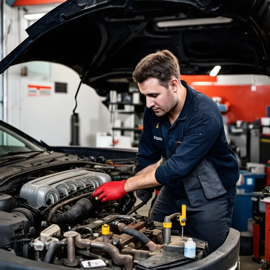 Mechanic working on a European car