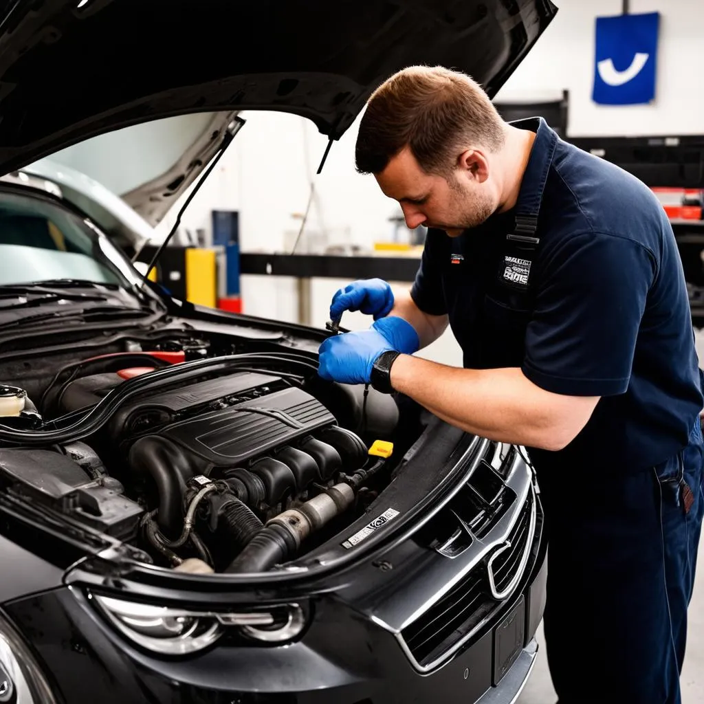 mechanic working on a european car