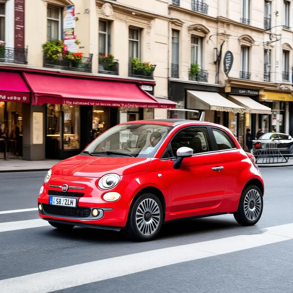 Fiat 500 Hybrid driving in the city