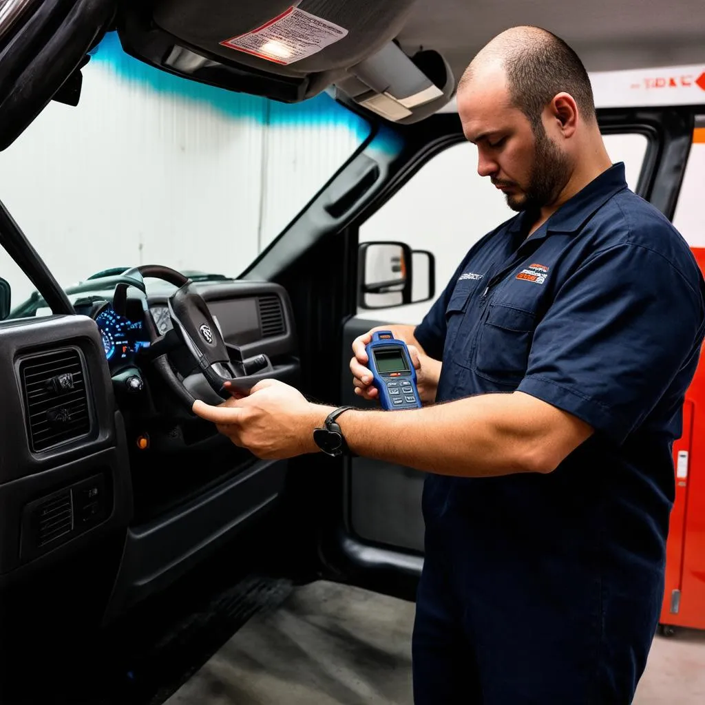 Mechanic fixing Dodge Ram 1500 OBD issue