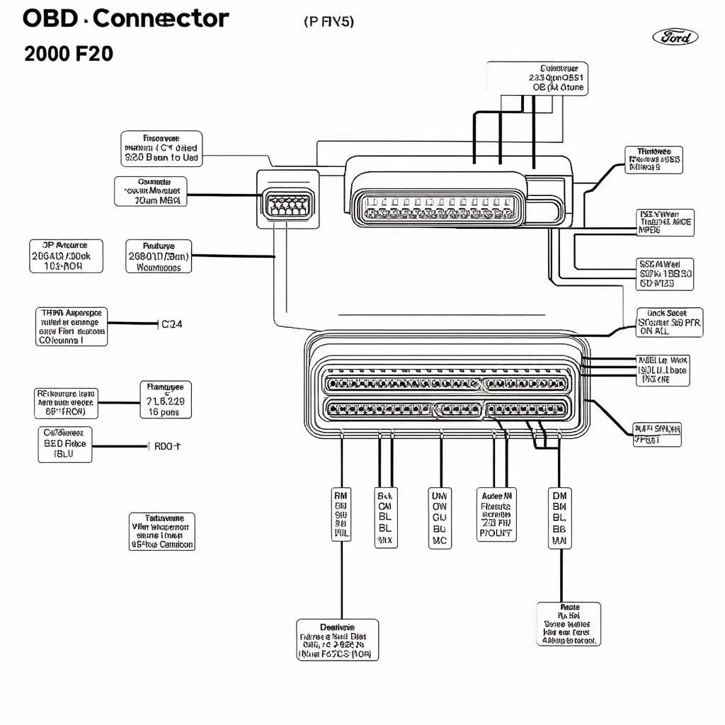 Schéma de brochage du connecteur OBD sur un Ford F250 2000