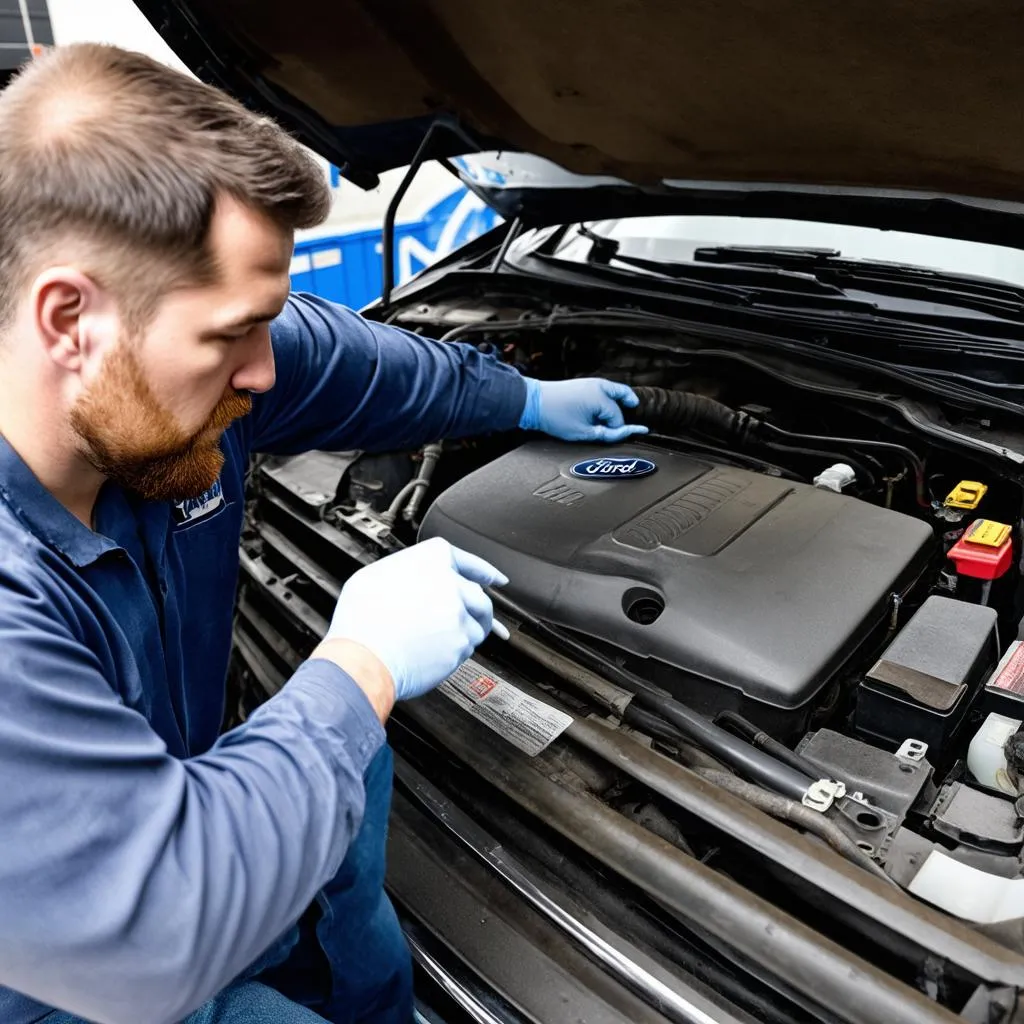 Mécanicien réparant une Ford