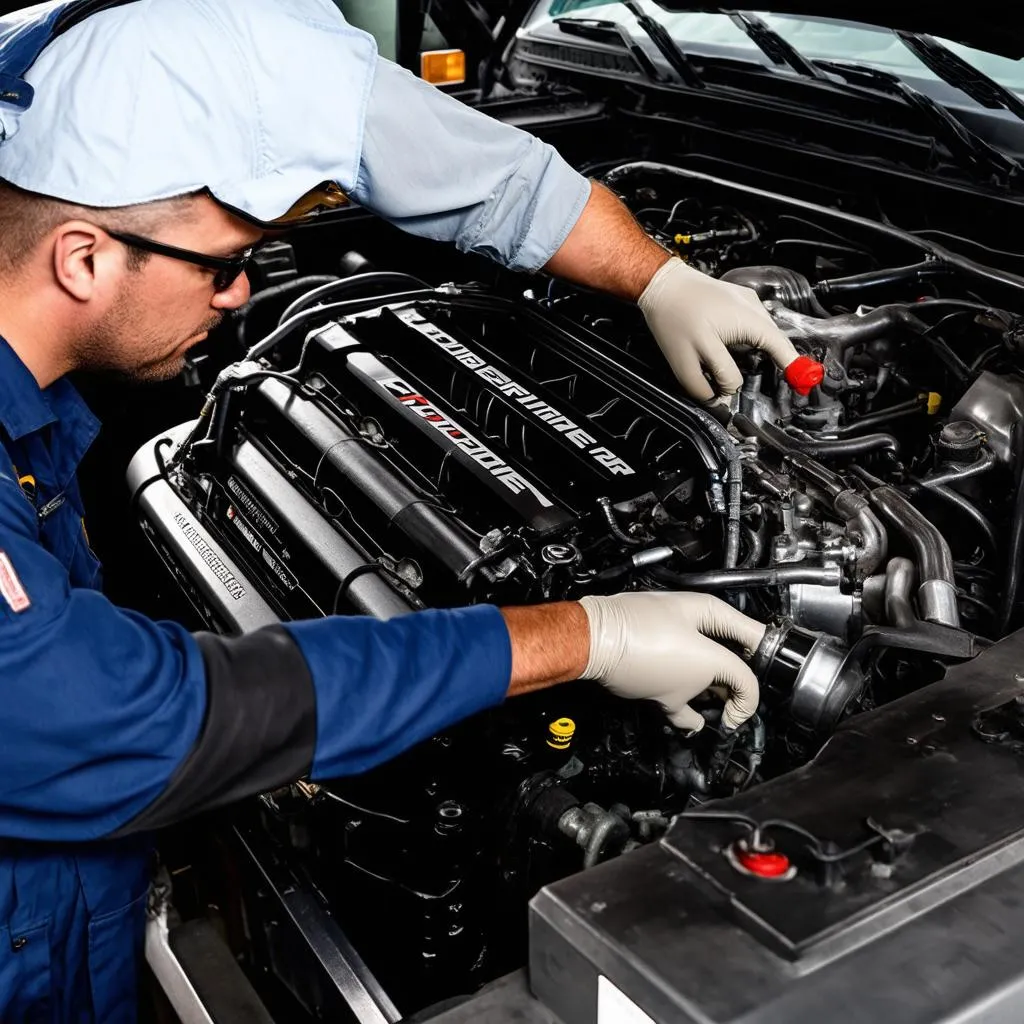 Moteur d'un camion Freightliner Cascadia