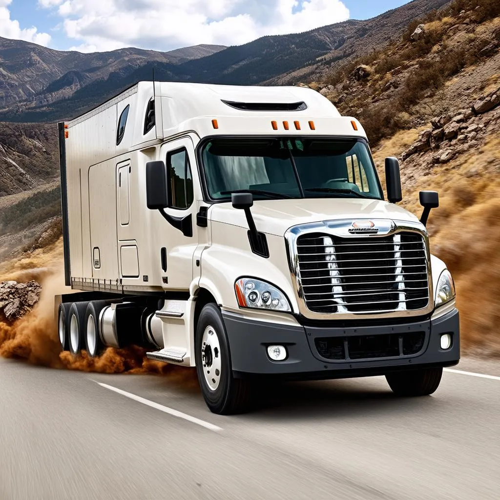 Camion Freightliner sur route de montagne