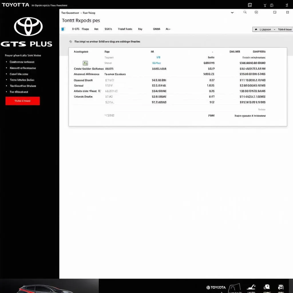 Toyota GTS Plus software interface