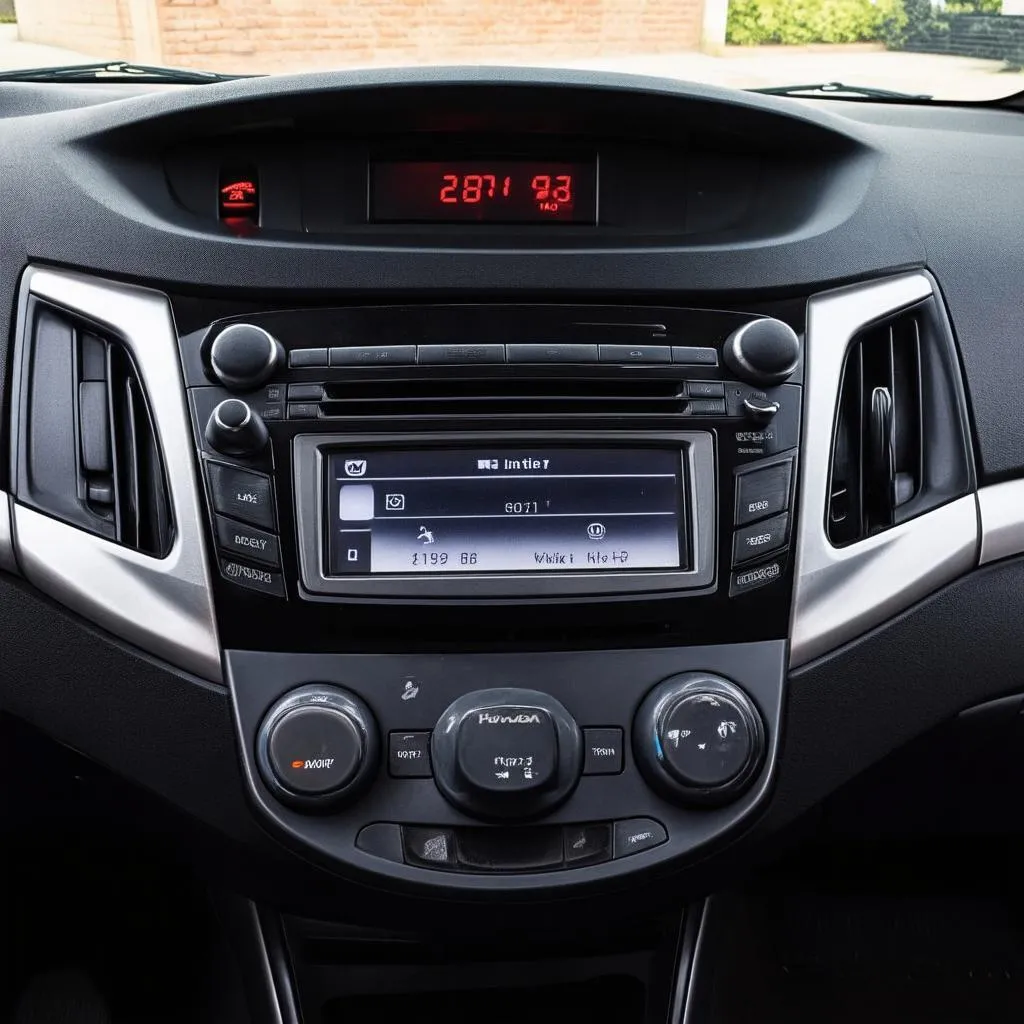 Tableau de bord d'une Honda Fit 2007 avec autoradio