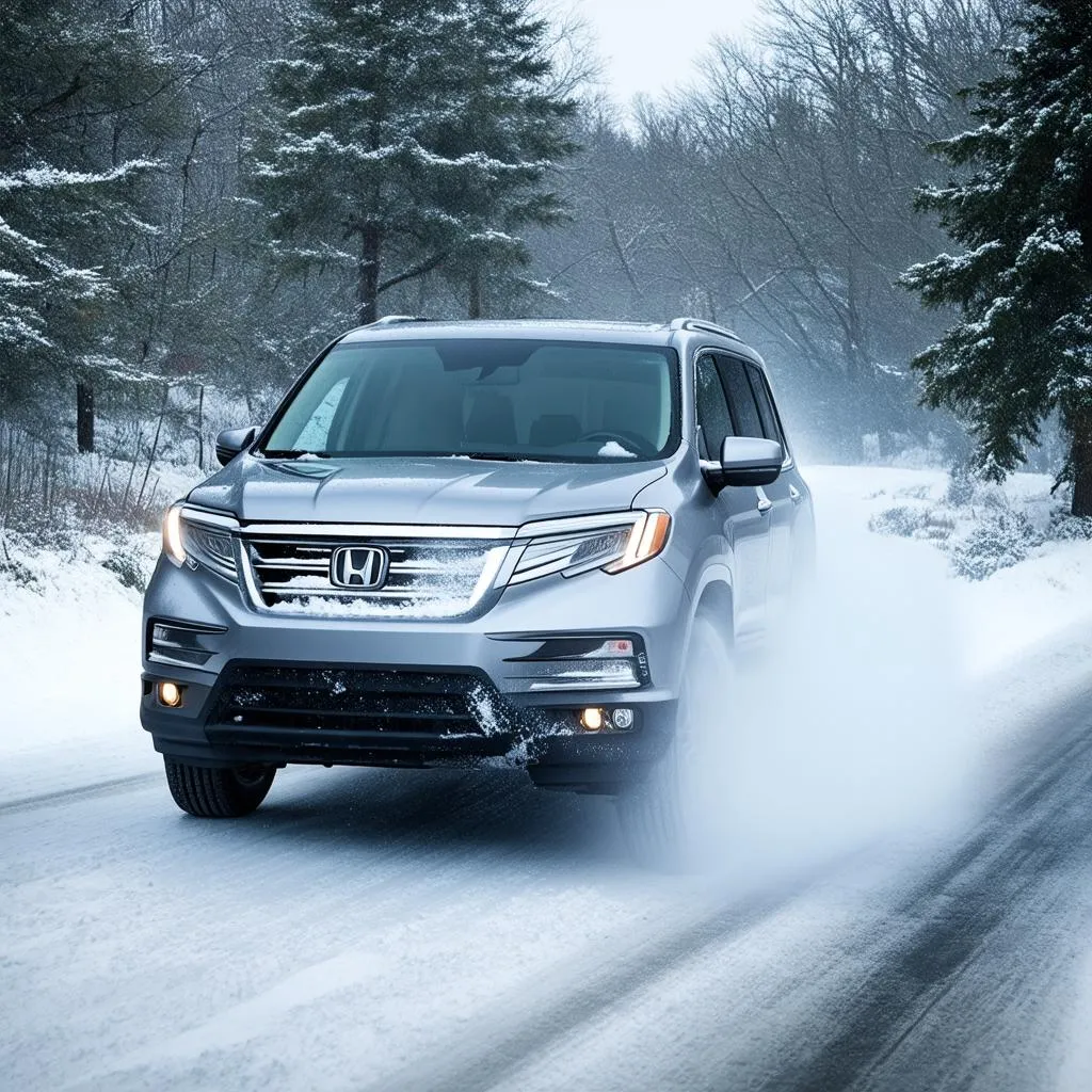 Honda Pilot driving in snow