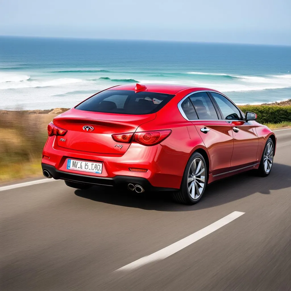 Infiniti Q50S Red Sport on the road