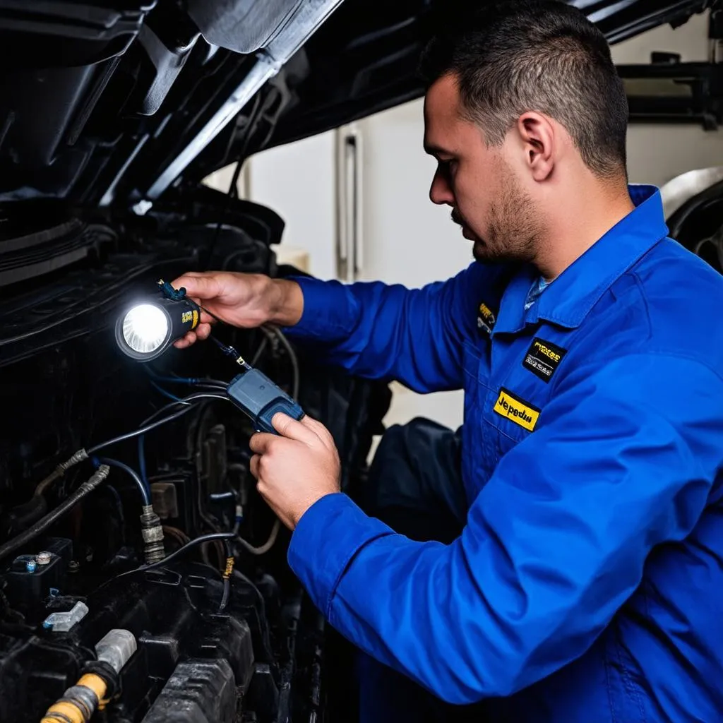 Jeep Mechanic Checking ABS Sensor