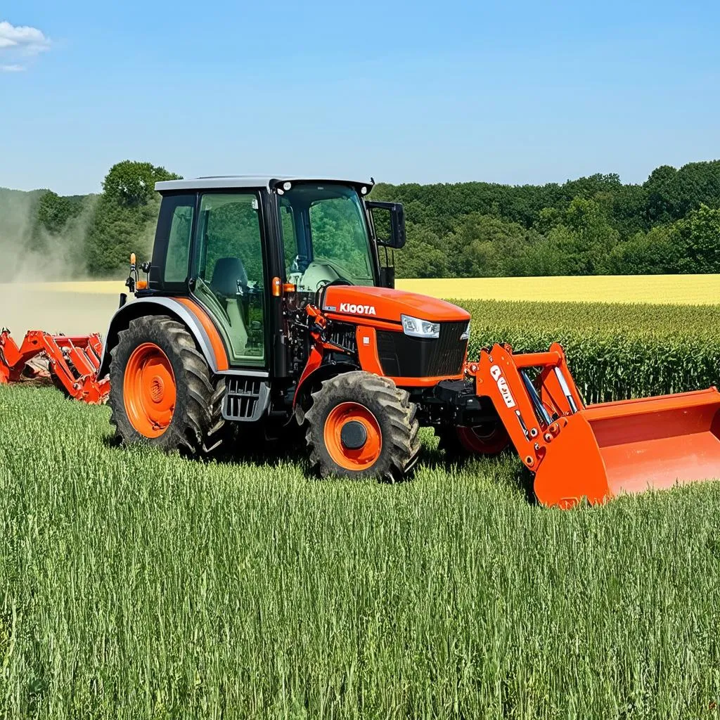 Tracteur Kubota dans un champ