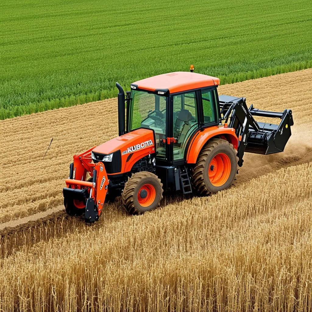 Tracteur Kubota fonctionnant sur le terrain