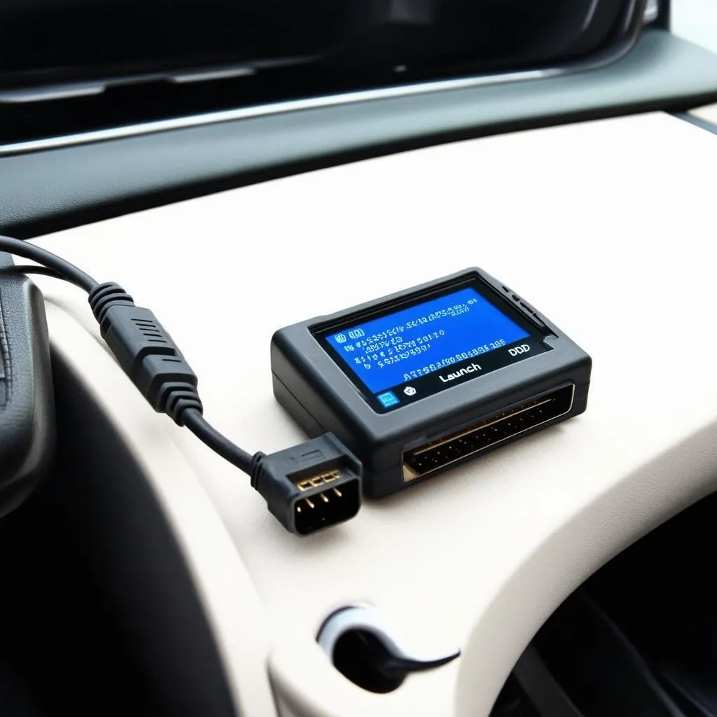 Launch OBD reader connected to a car's OBD port