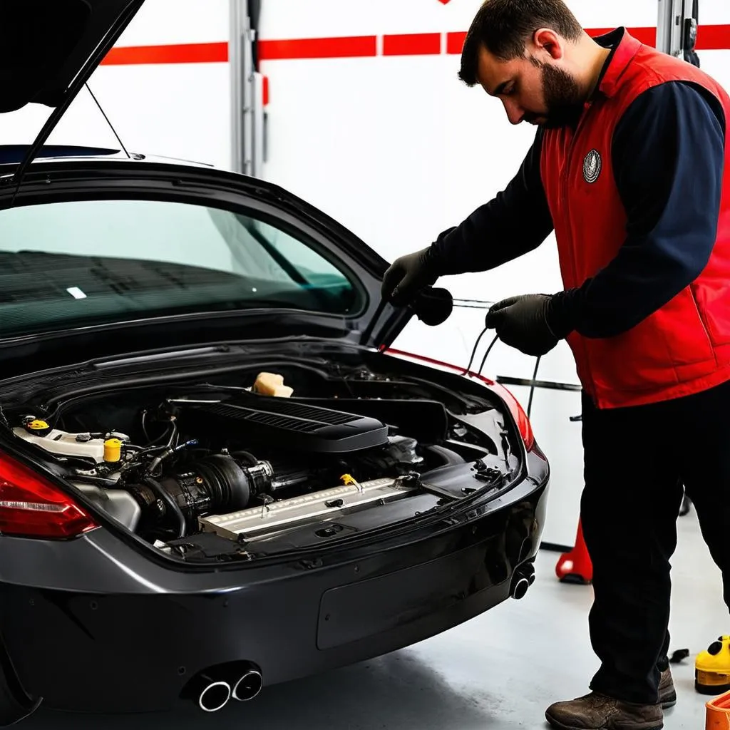 Mécanicien réparant une voiture européenne