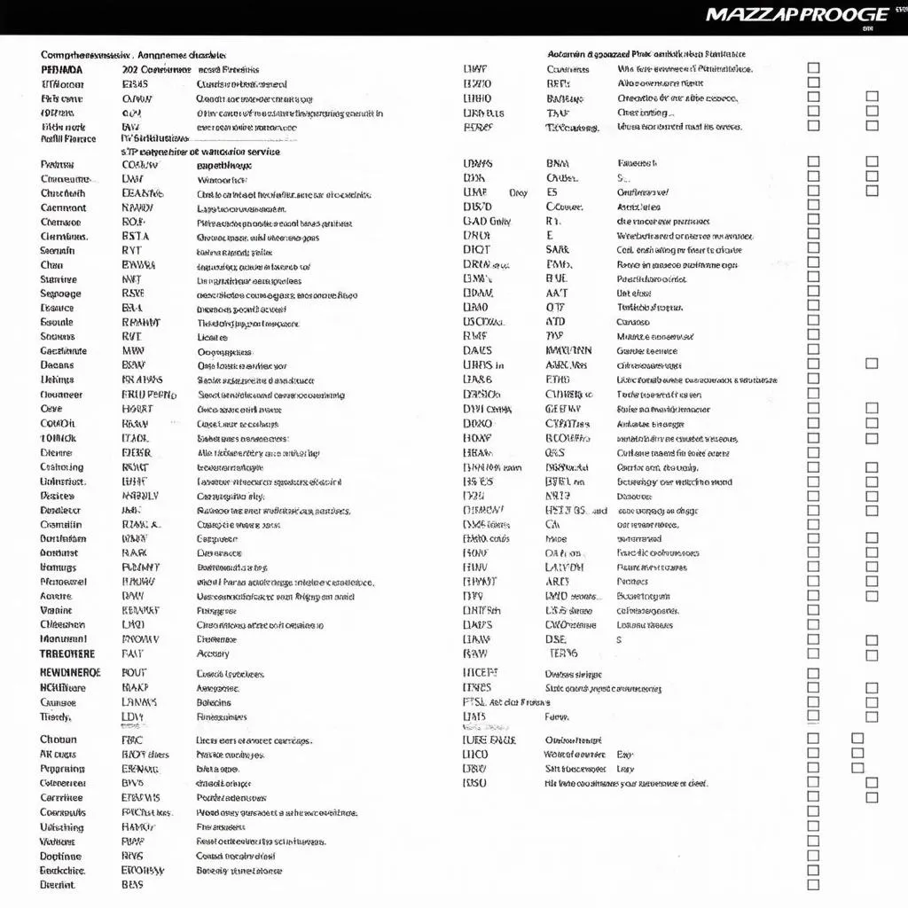 Liste de contrôle d'entretien pour Mazda Protegé 02