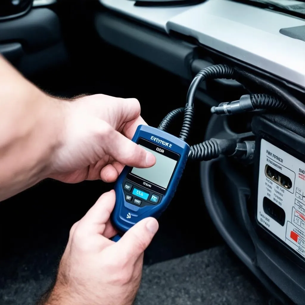 Un mécanicien connectant un scanner OBD2 à une voiture