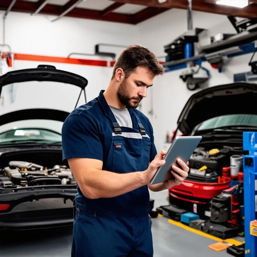 Mécanicien diagnostiquant une voiture