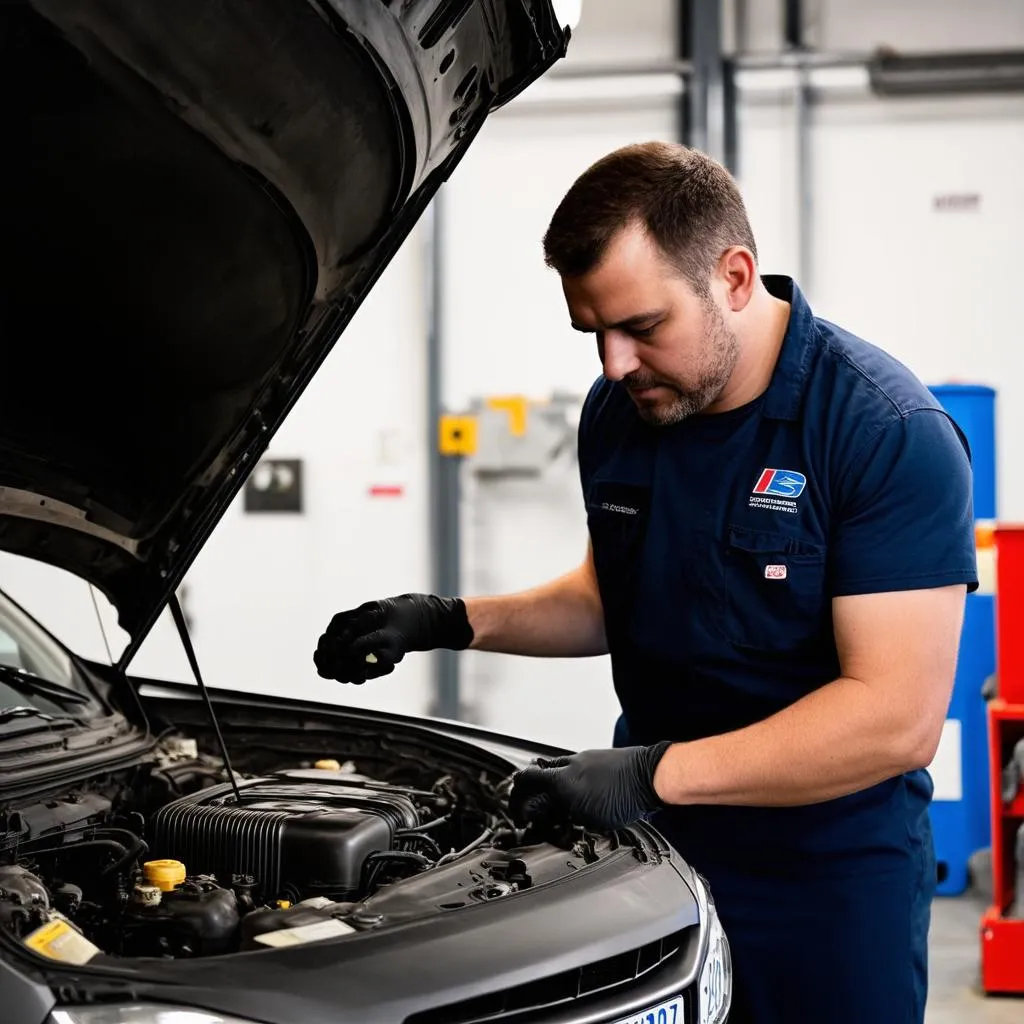 Mécanicien réparant une voiture