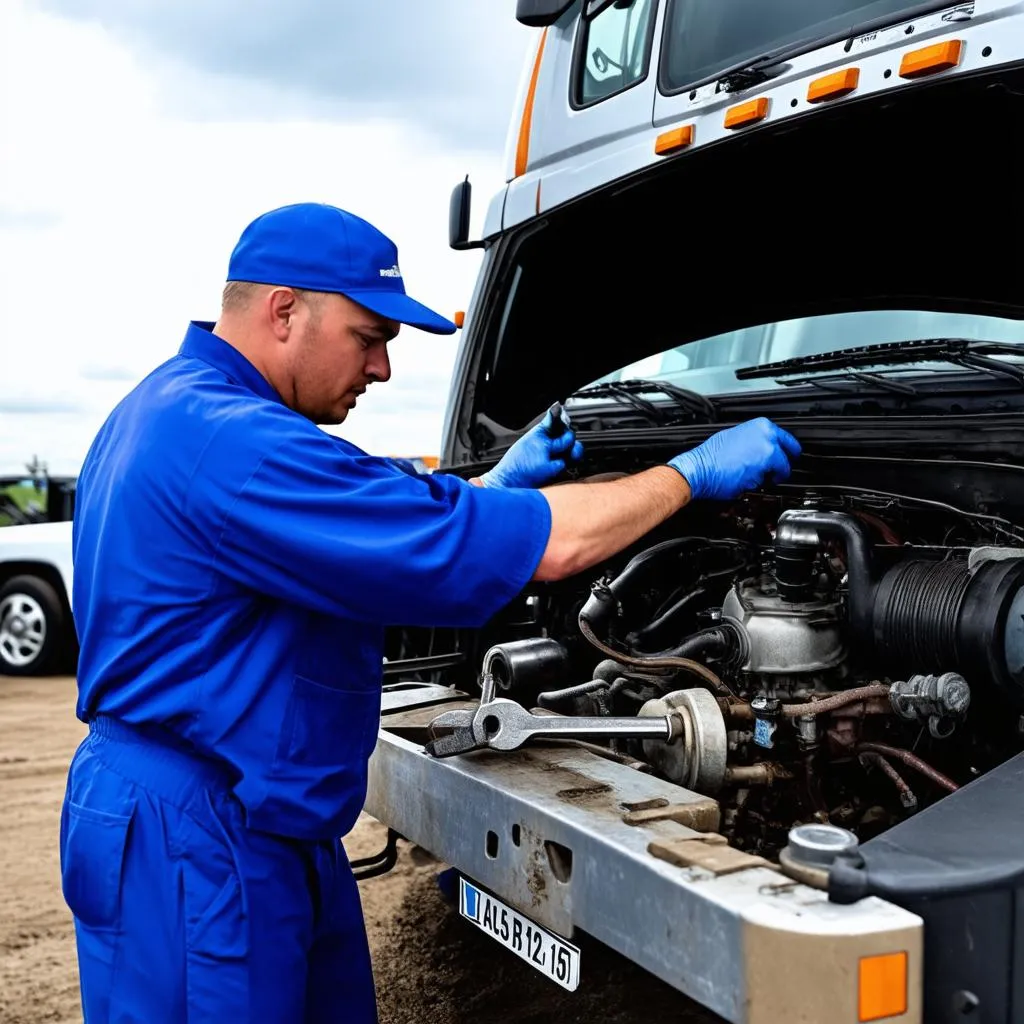 Mechanic working on a truck