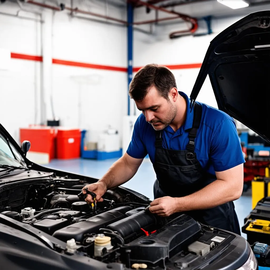 Un mécanicien vérifie le moteur d'une voiture