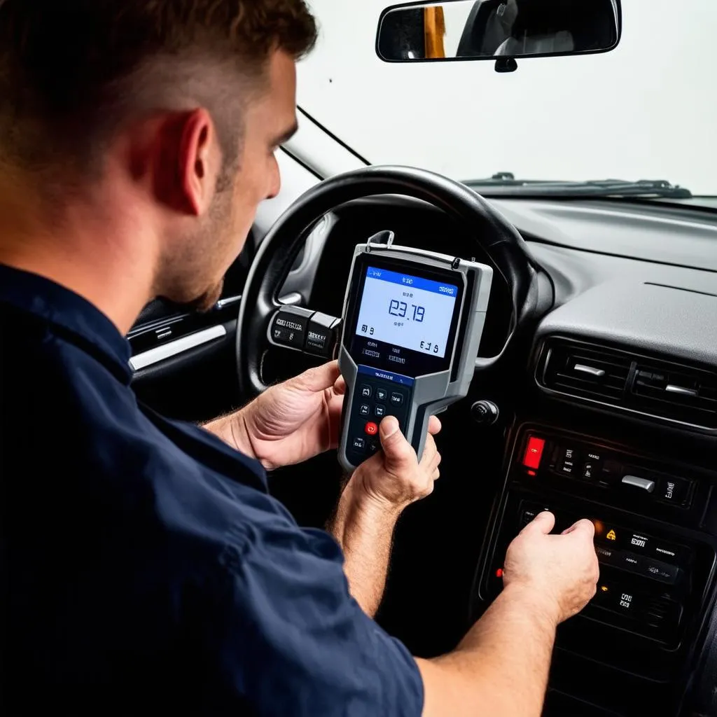 Mécanicien utilisant un outil de diagnostic OBD