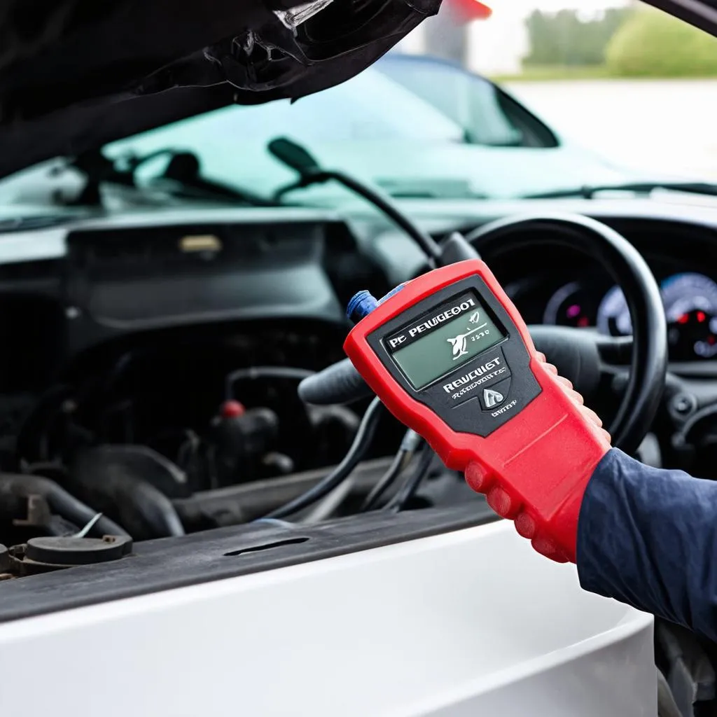 Mécanicien connectant un outil de diagnostic à une voiture