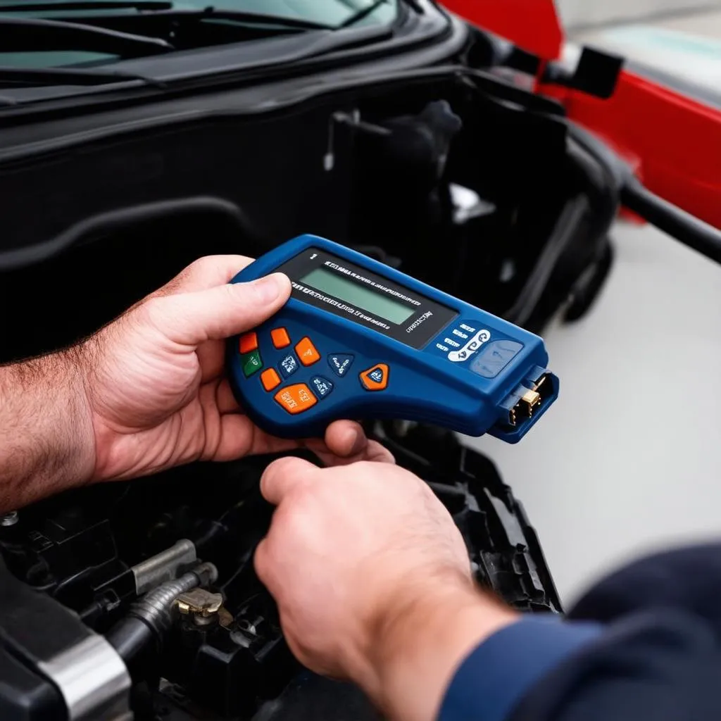 Mechanic Connecting Scanner to Car