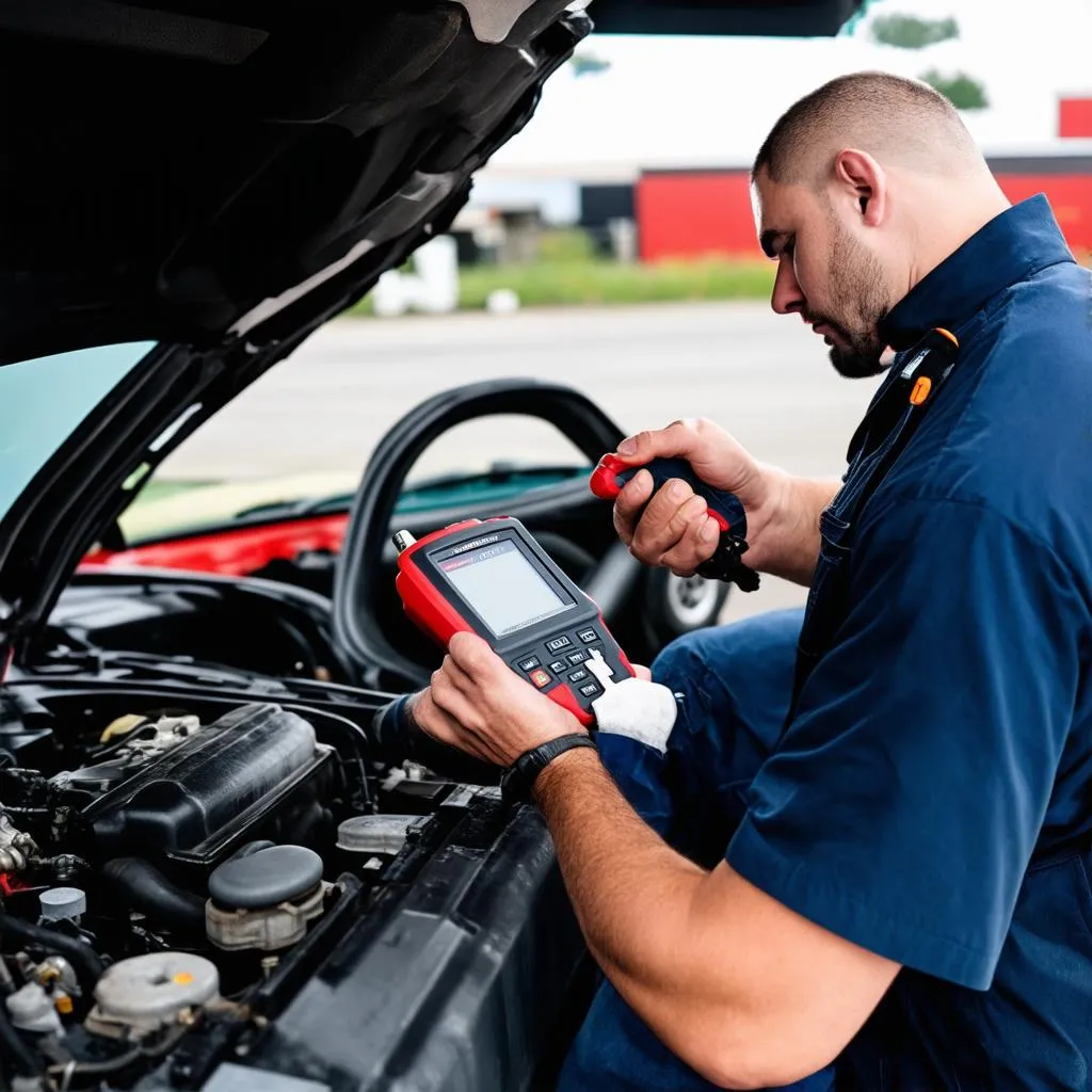 Mécanicien diagnostiquant une voiture