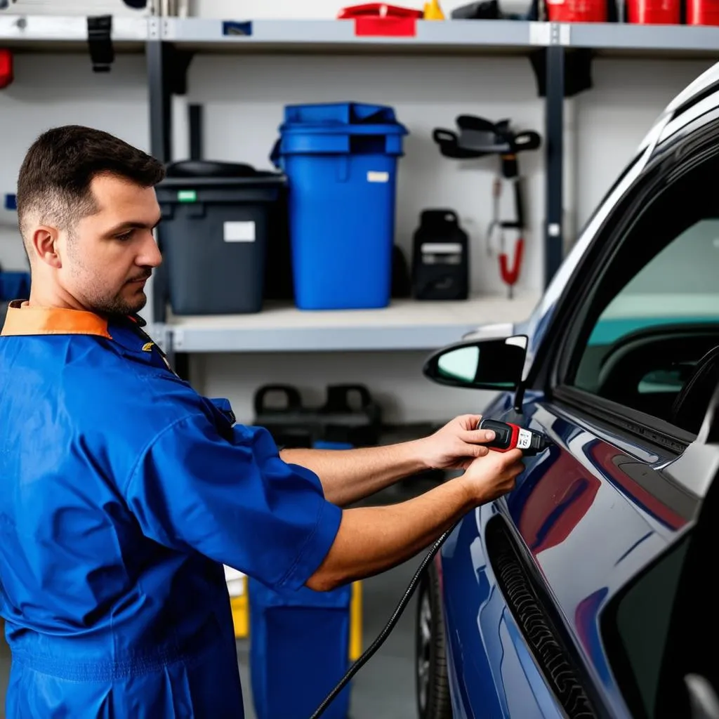 Mechanic Diagnosing Car