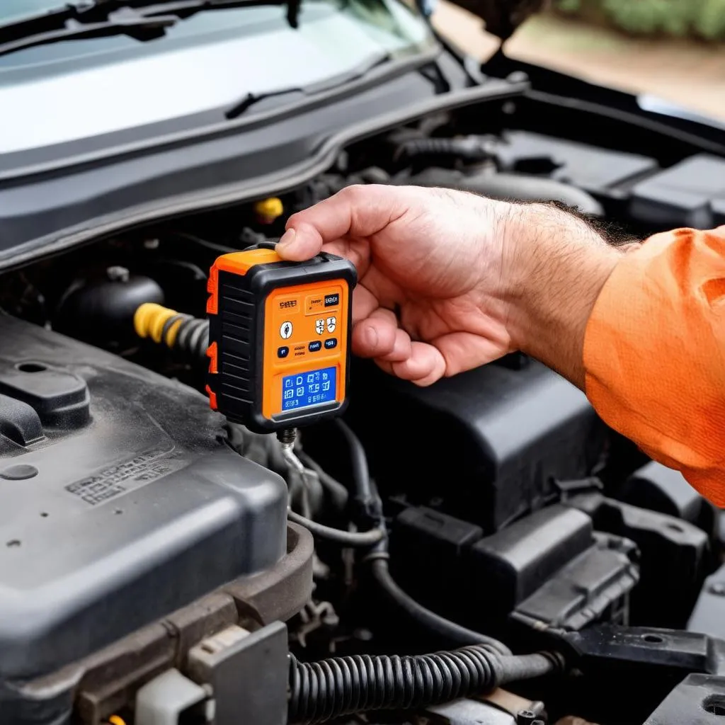 Mécanicien utilisant un outil de diagnostic sur une voiture