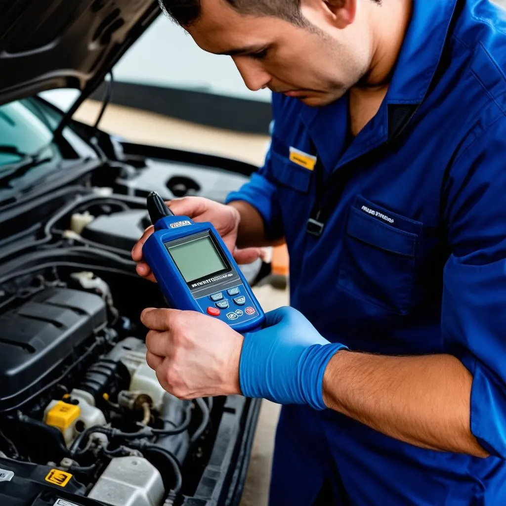 Mechanic Diagnosing Car Engine