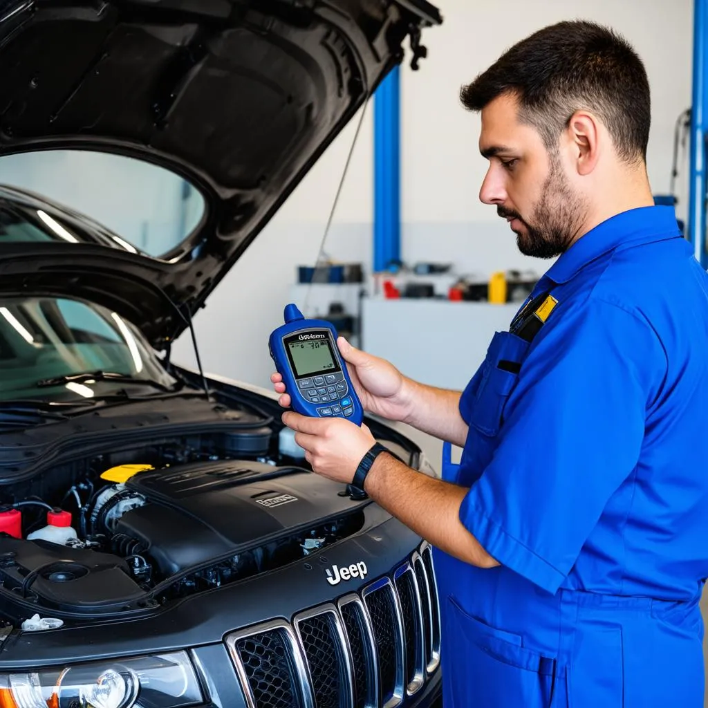 Mechanic Diagnosing Jeep