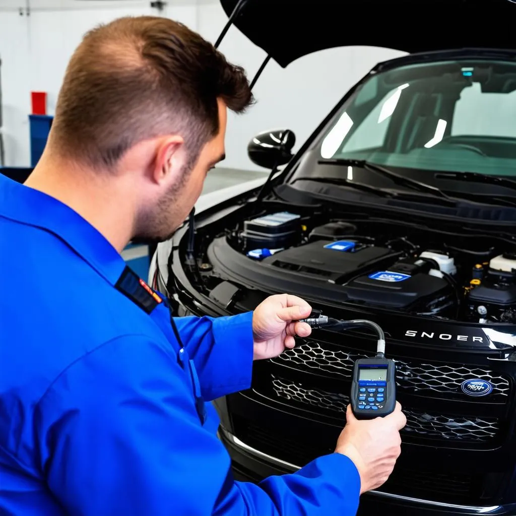 Mechanic Diagnosing Range Rover Sport