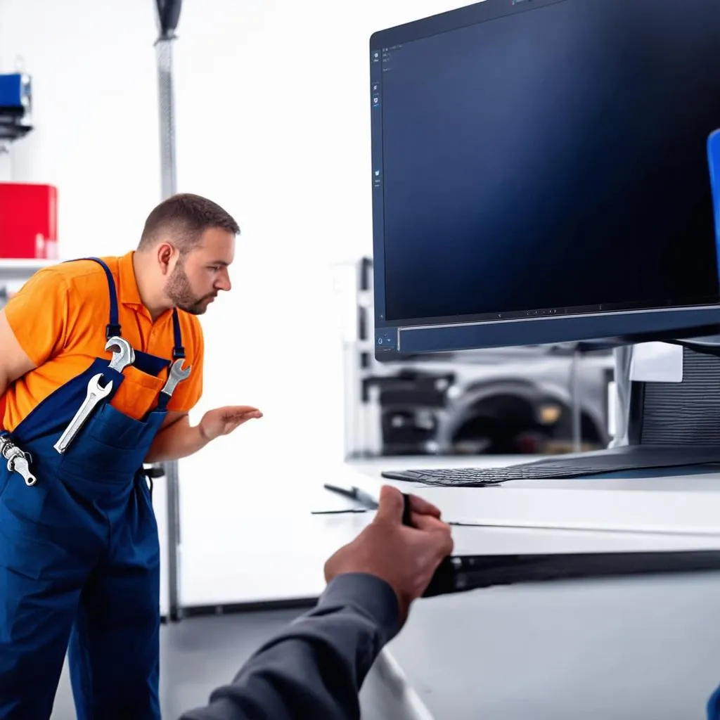 Mechanic Helping With Computer