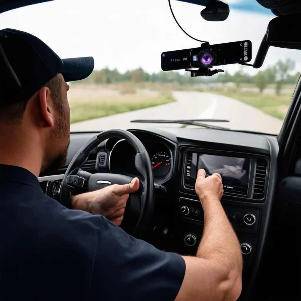 Mécanicien installant une dashcam