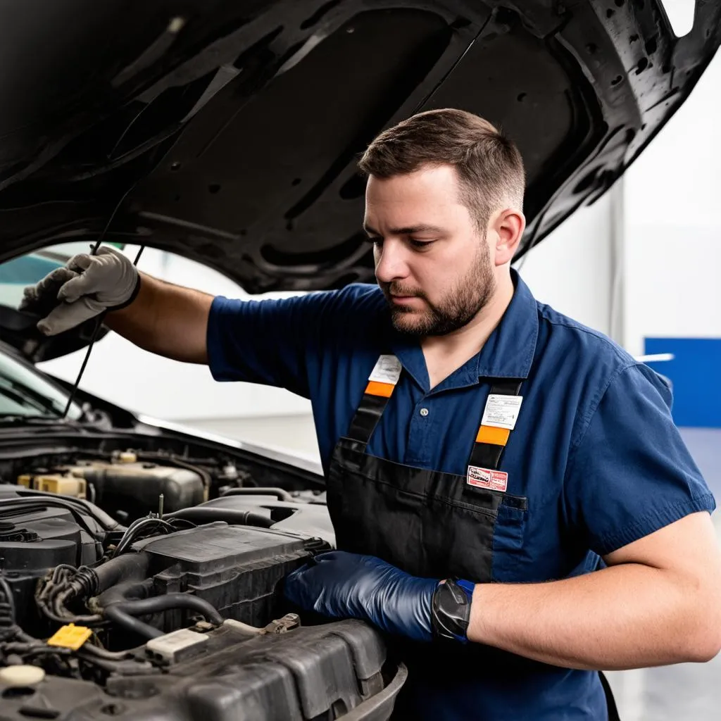 Mechanic repairing car electrical system