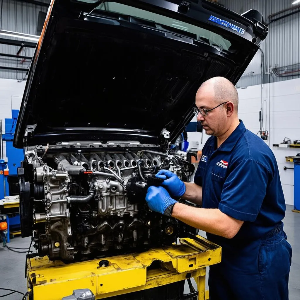 Mechanic repairing engine