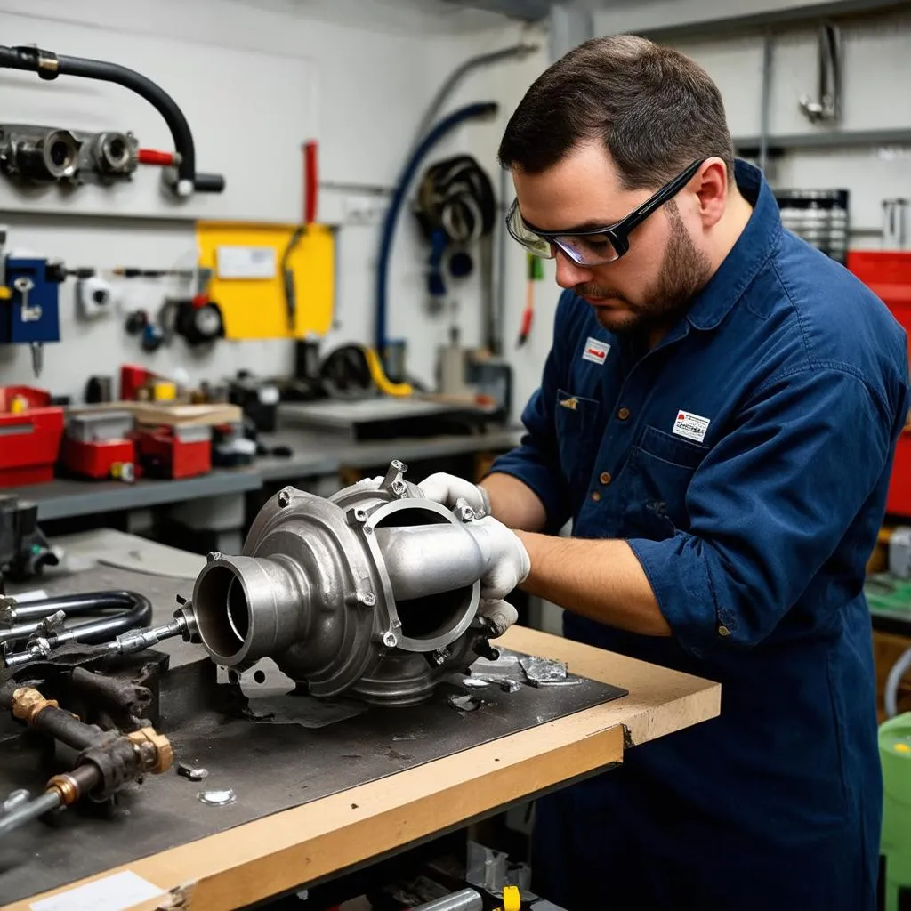 Mechanic Repairing Turbocharger