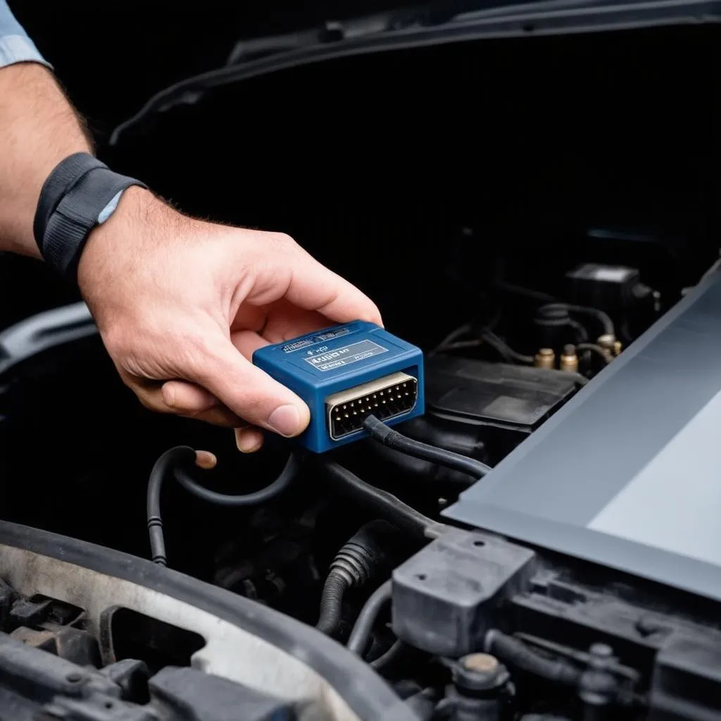 Mécanicien utilisant un outil de diagnostic sur une Mercedes