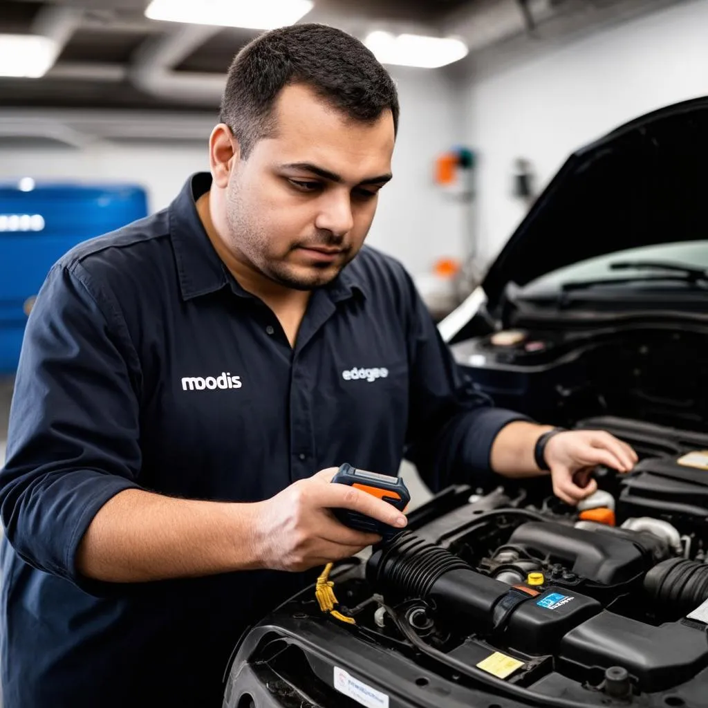 Mechanic Using Modis Edge Snap On On Car Engine