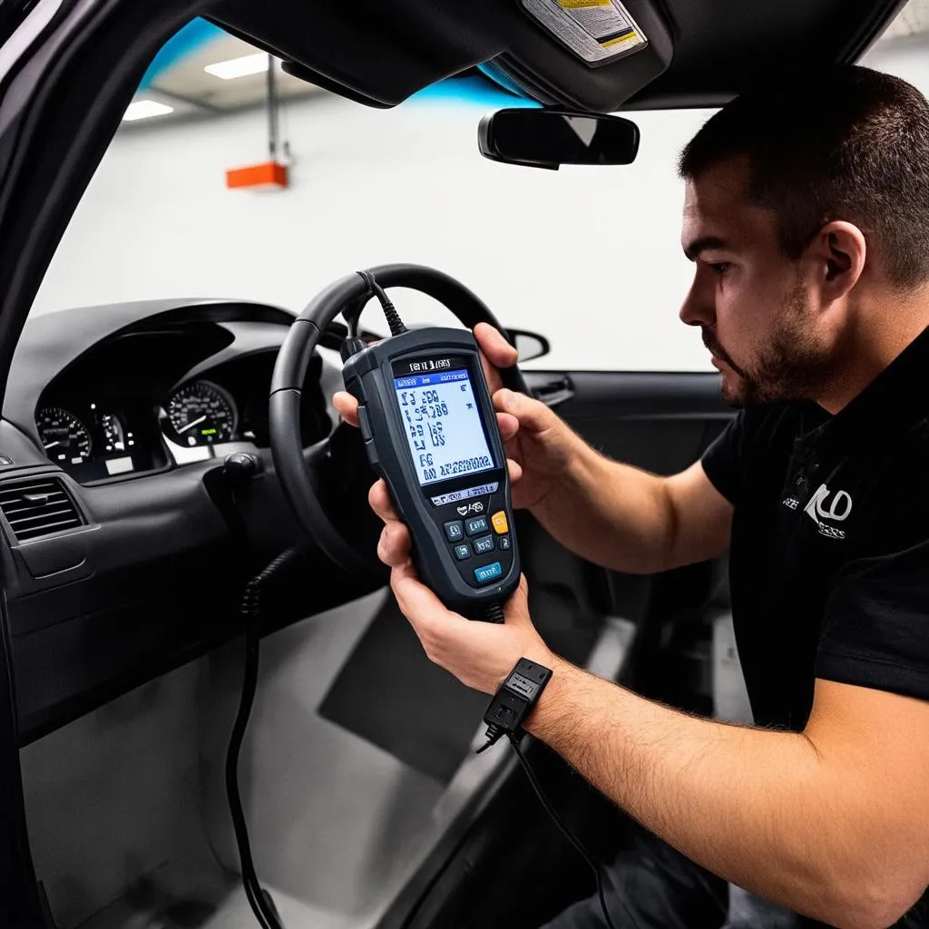 Mechanic using OBD scanner on Lexus RX 350