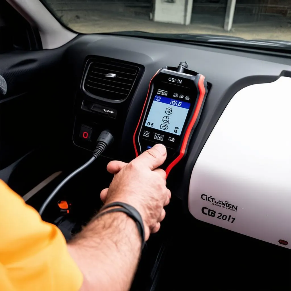 Mechanic using OBD scanner