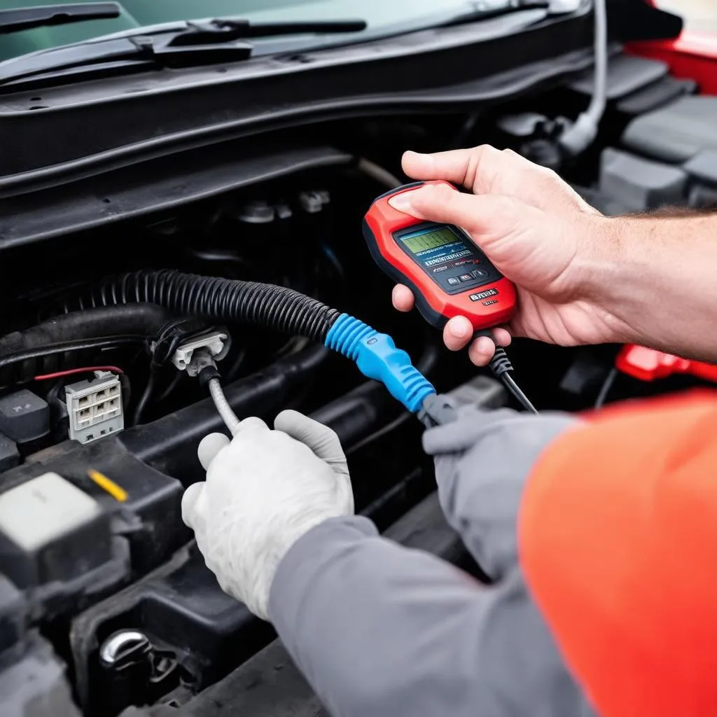 Mécanicien utilisant un scanner OBD