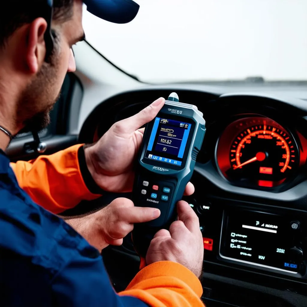 Mechanic Using OBD Scanner