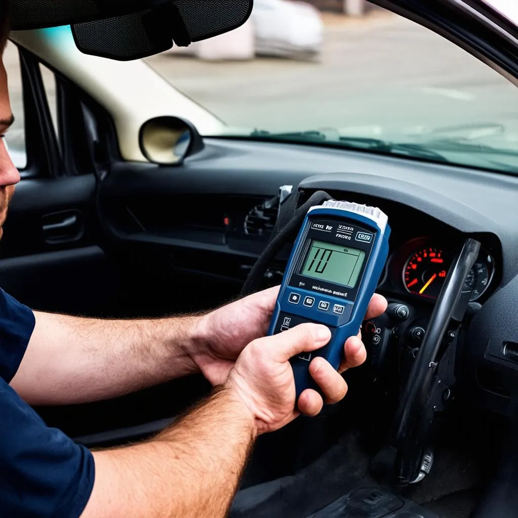 Mécanicien utilisant un scanner OBD