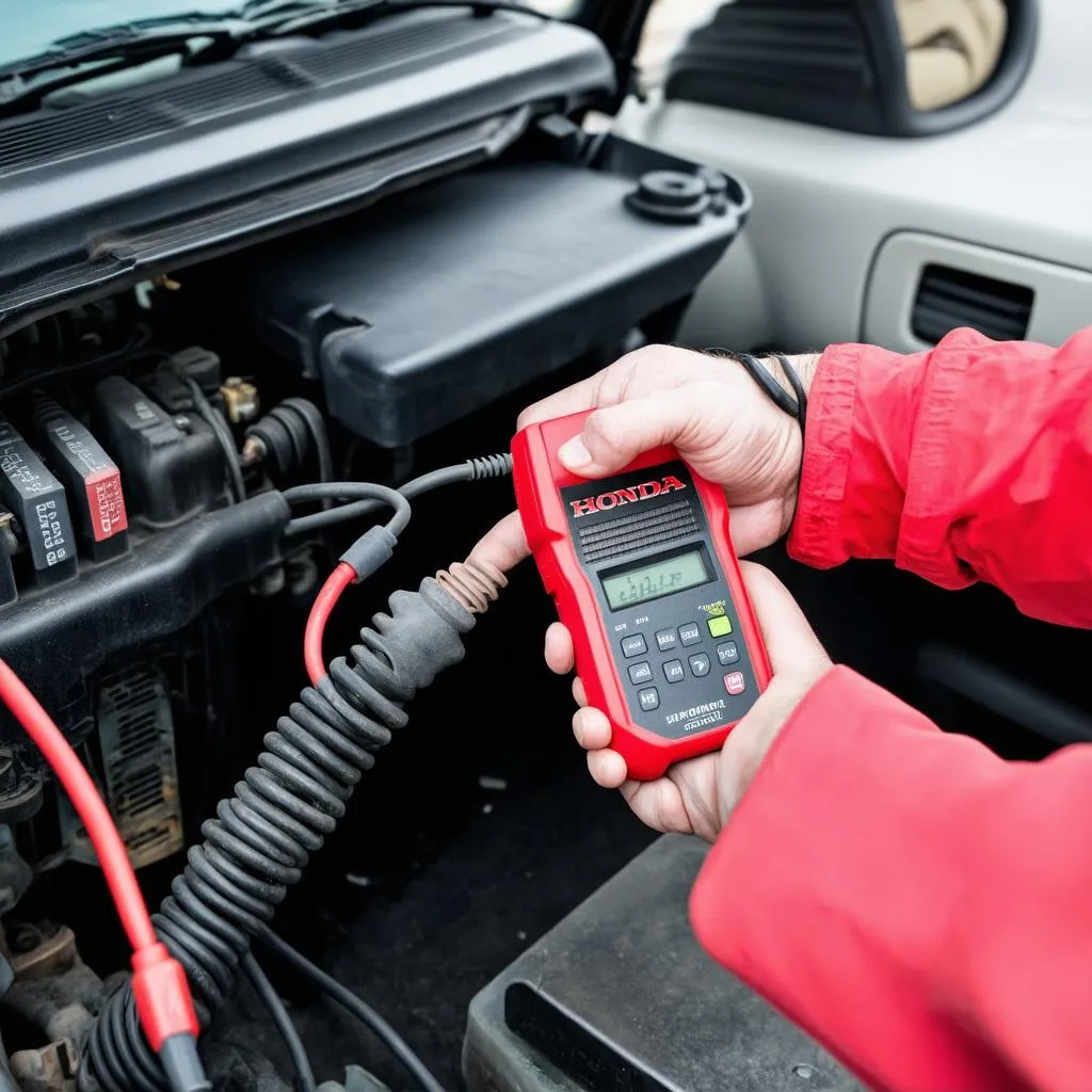 mécanicien utilisant un scanner obd sur une honda crv de 1998